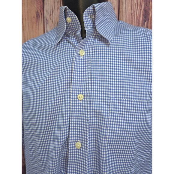 Peter Millar Mens Medium Blue Gingham Button-Up Shirt - Picture 3 of 6